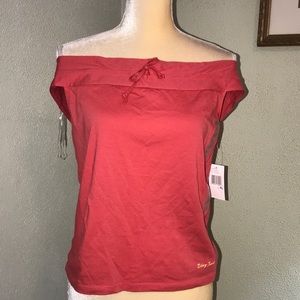 DKNY Jeans Coral Off Shoulder Tee Size XL